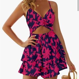 Floral Pink and Blue Adult Romper
